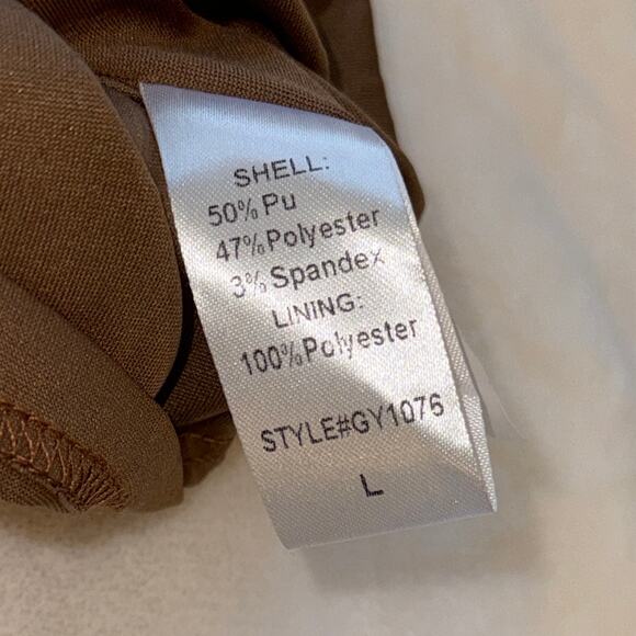 DO + BE Faux Leather Dress Size L Tan Camel Off‑Shoulder Ruffle Mini Dress - Picture 10 of 15